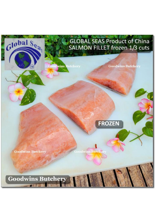 Salmon CHINA Global Seas FILLET frozen (40% water content) PORTIONED 1/3 CUTS (price/pc 700g)